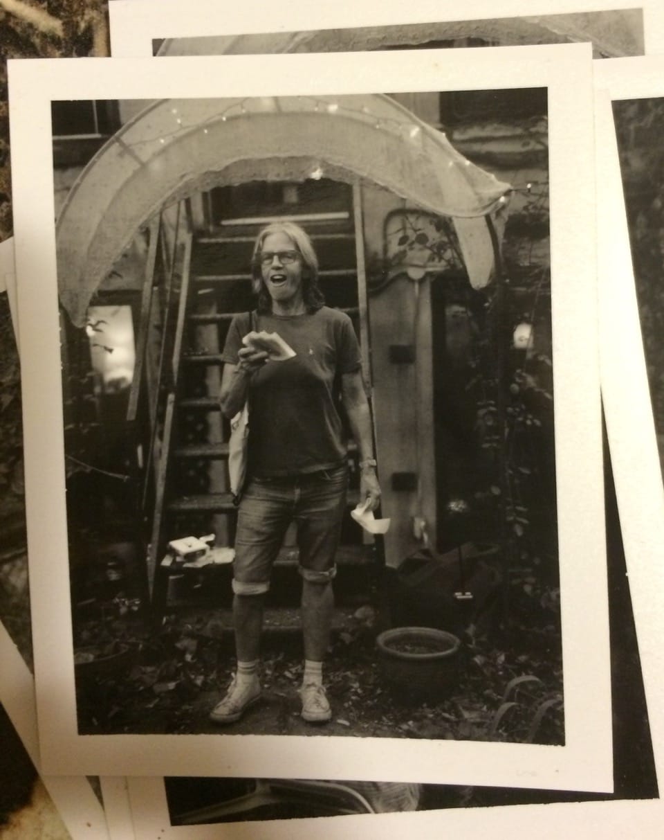 Title: " Polaroid camera test #2 of Eileen Myles" Date: 9/2016 Medium: Fuji instant 3000b B&W film By: Gail Thacker