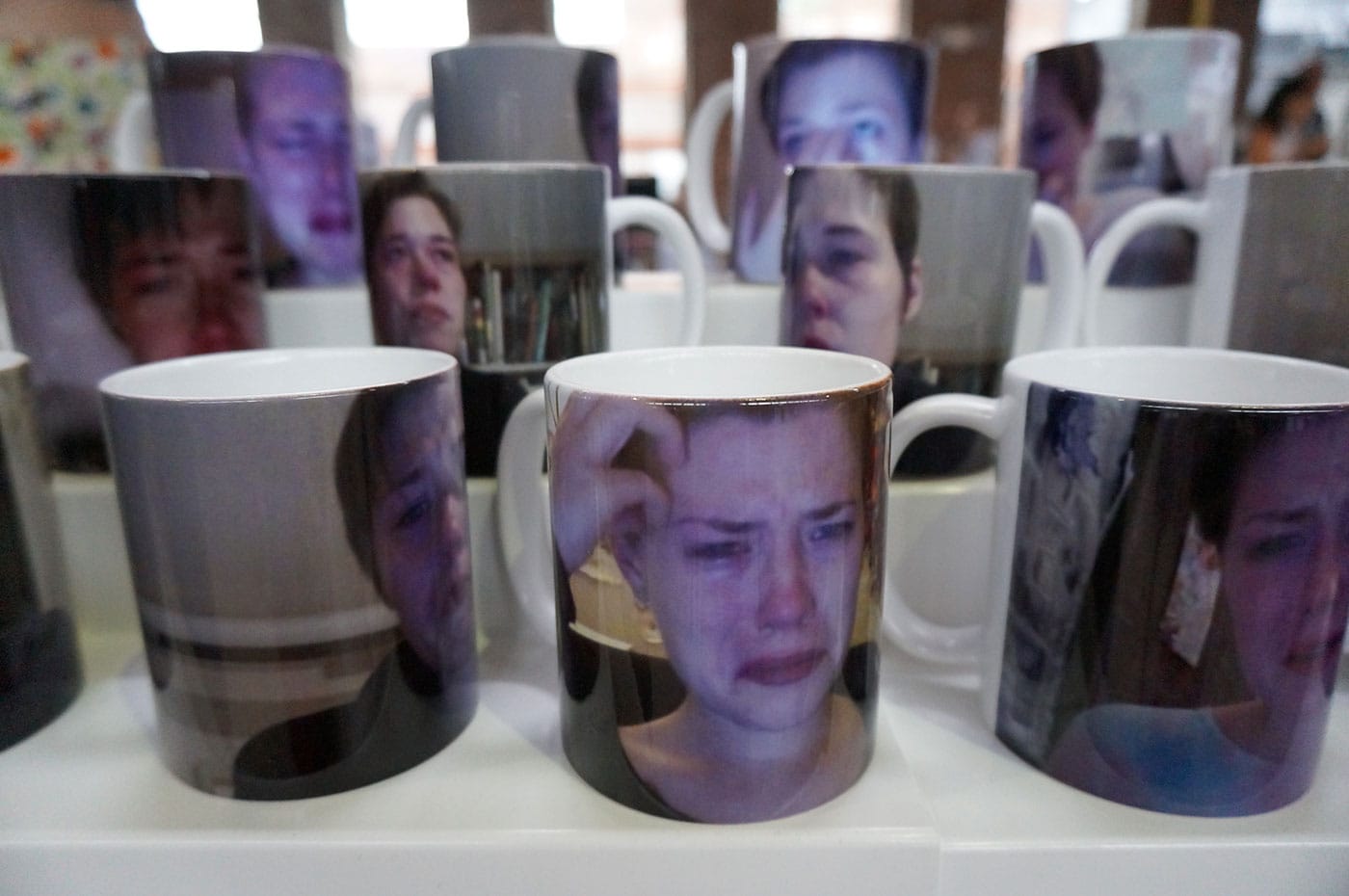 Sessa Englund's crying mugs (photo by the author for Hyperallergic)