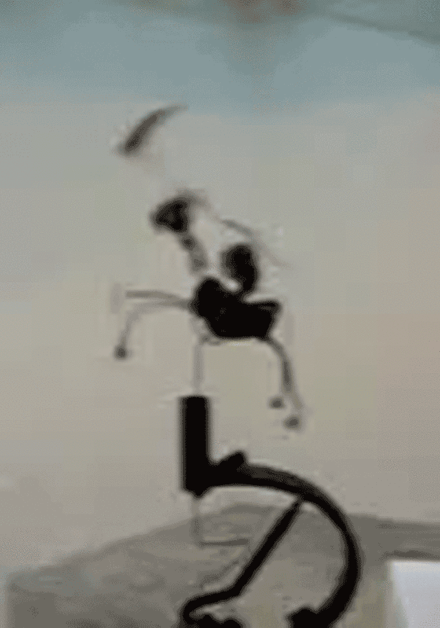 Jean Tinguely, "Vive la Muerta" (1963), steel plate as support, toy with springs, metal, electric motor, 29 7/8 x 7 1/2 x 9 1/2 in (gif by the author for Hyperallergic)