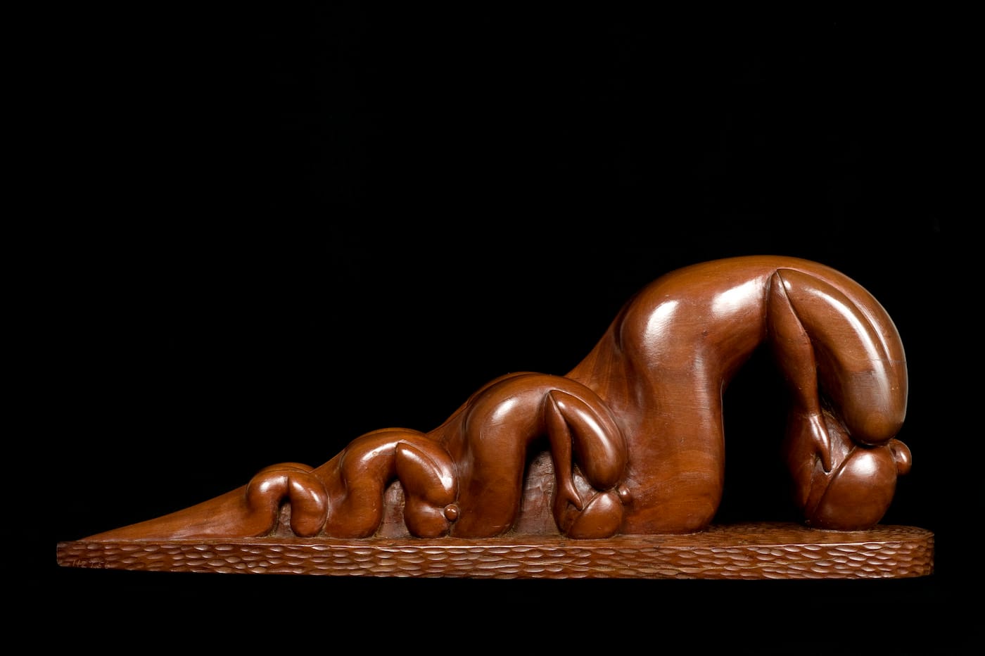 Willard Stone, "War Widows" (nd), wild cherry wood, 7 1/2 x 20 1/2 x 4 1/2 inches