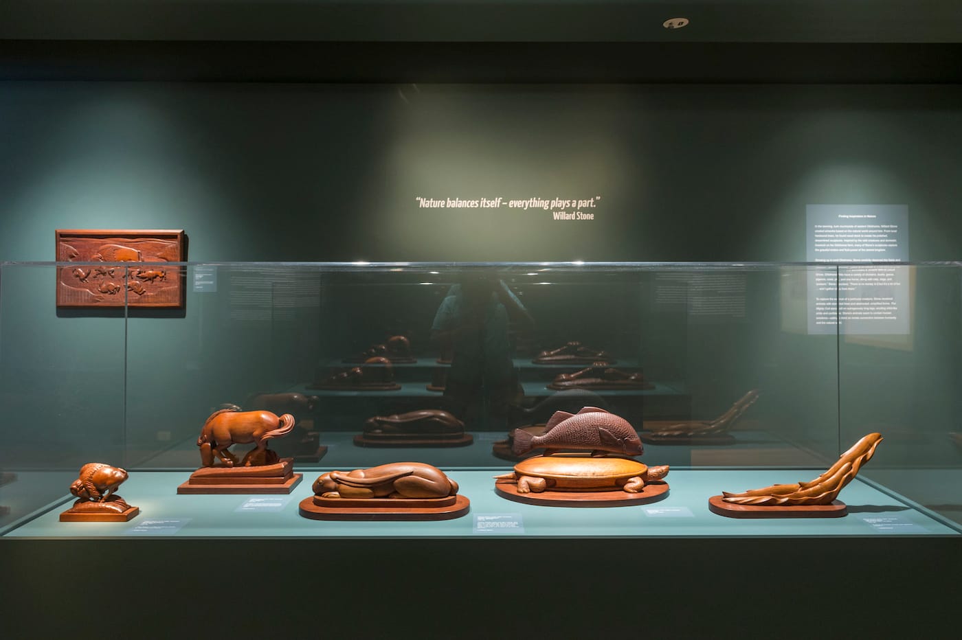 Installation view of 'Following the Grain: A Centennial Celebration of Willard Stone' (photo by Erik Campos, courtesy Gilcrease Museum)