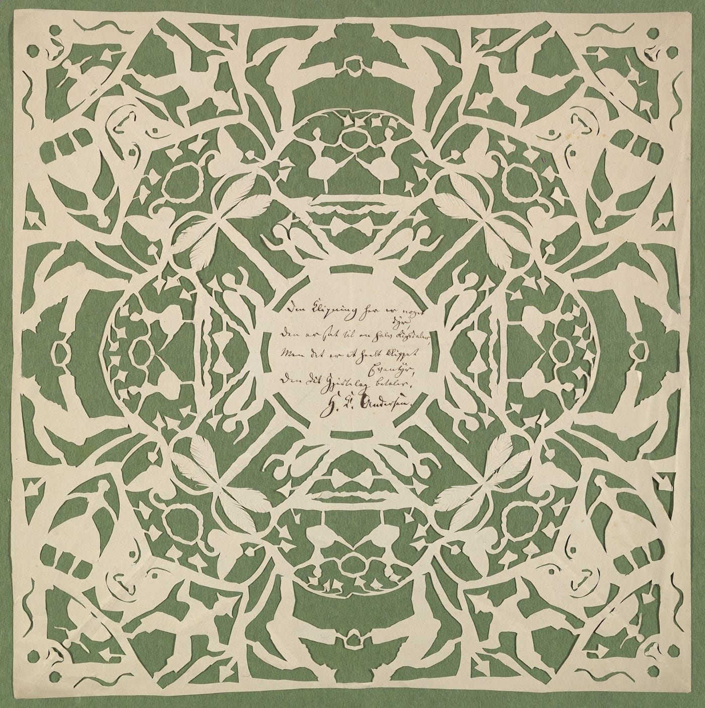 Hans Christian Andersen, "A Whole Cut Fairy Tale" (Denmark, 1864), paper cutout; sheet: 13 9/16 x 13 1/4 inches (courtesy the Metropolitan Museum of Art, New York, the Elisha Whittelsey Collection, The Elisha Whittelsey Fund and Mary Martin Fund, 2012)