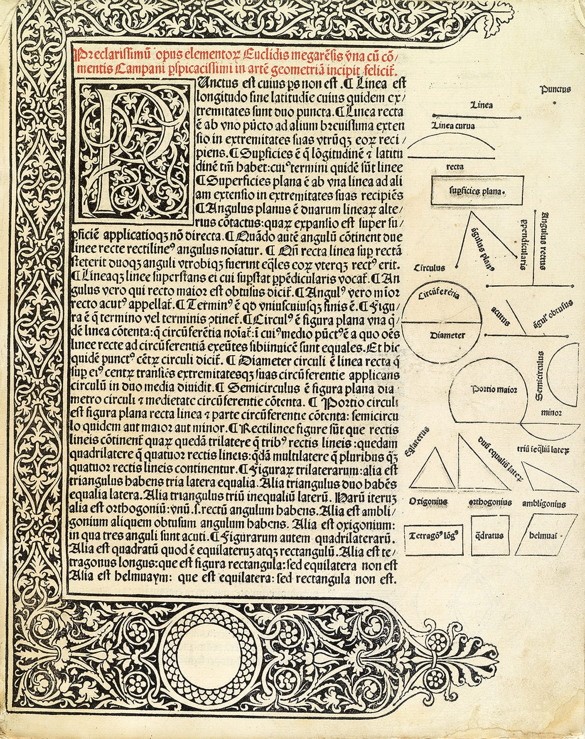 Euclid, Elementa geometriae, first edition, Venice, 1482. 