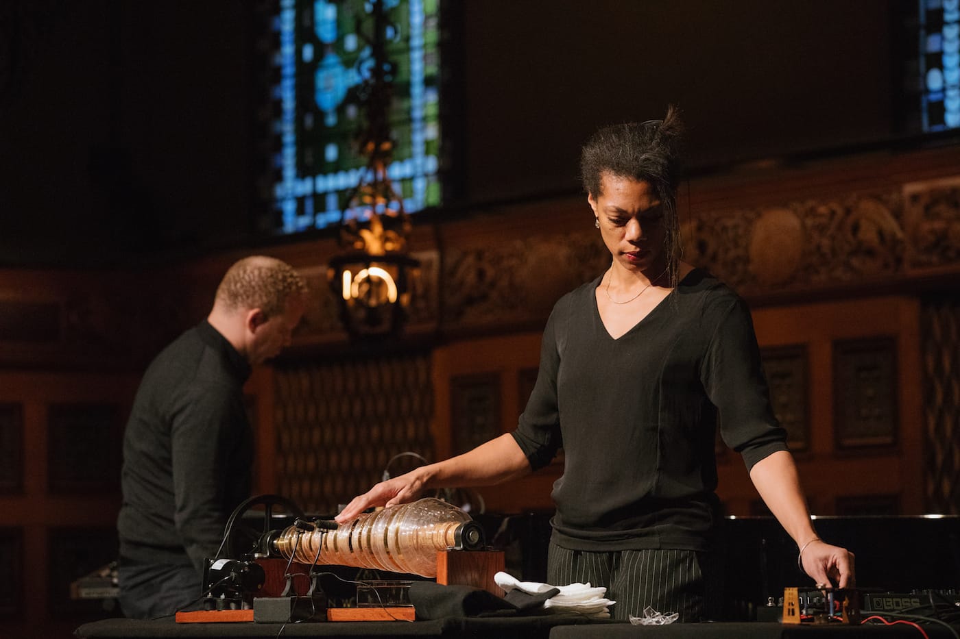 Camille Norment and Craig Taborn perform in Park Avenue Armory’s Veterans Room as part of the Artists Studio series (photo by Da Ping Luo)