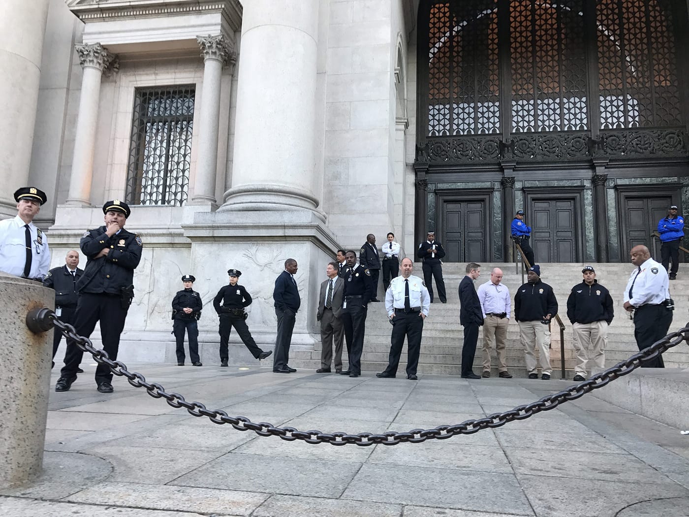 The police and guards outside the museum just after the protest was completed.