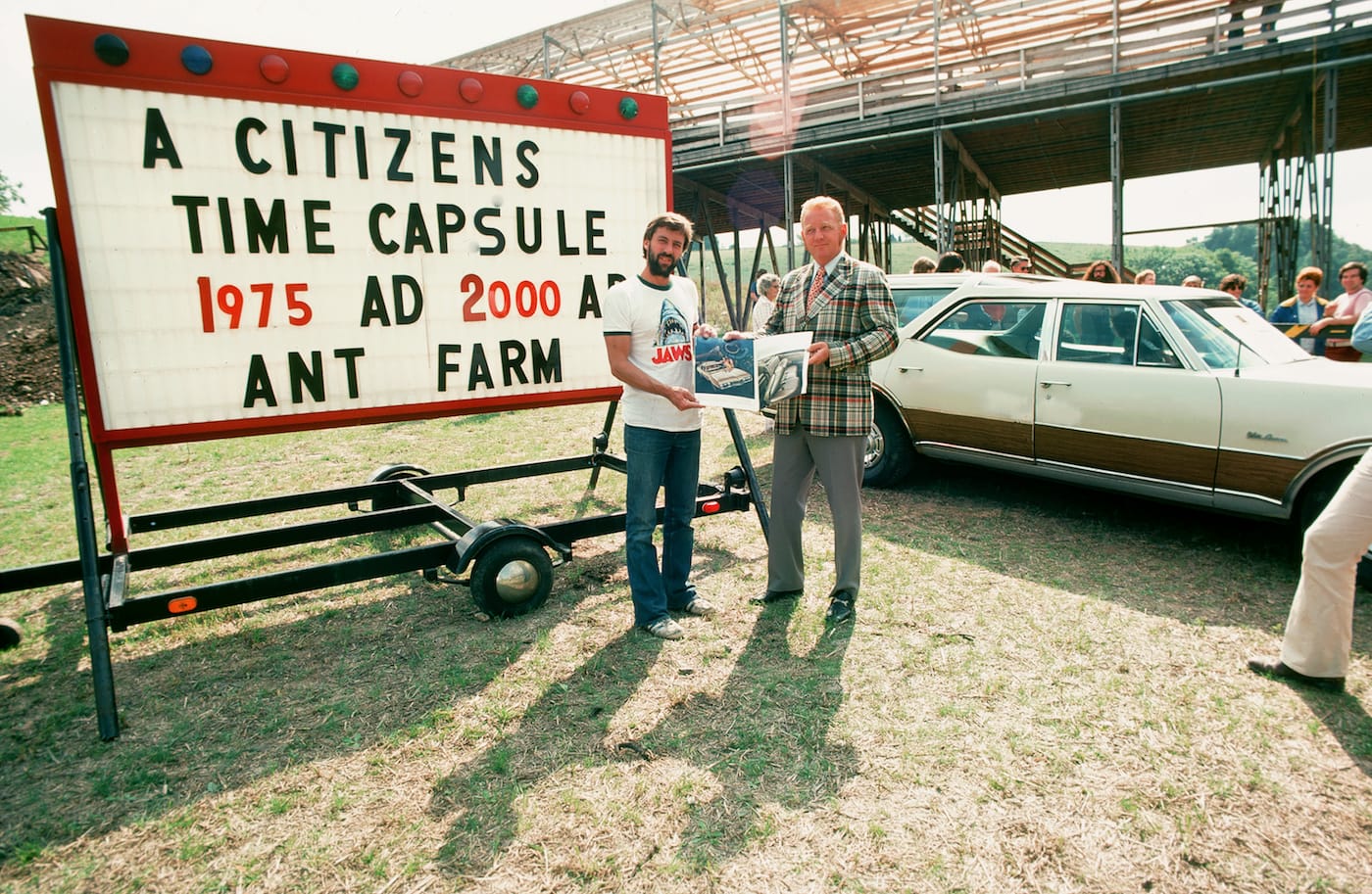 Ant Farm, "Citizens Time Capsule" (1975) at Lewiston, New York (photo courtesy Chip Lord)