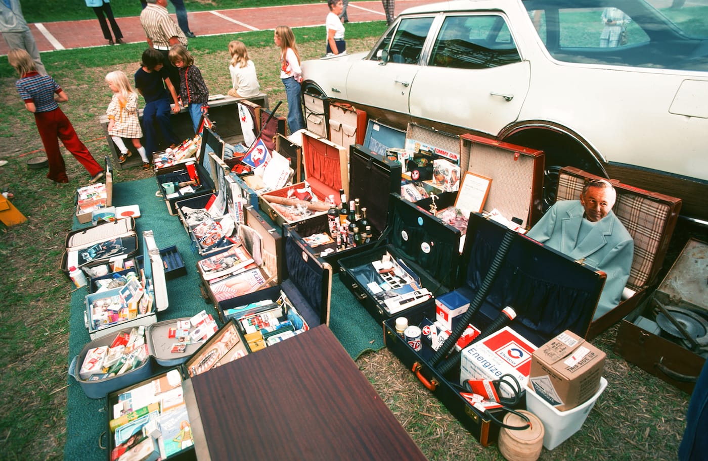 Suitcases filled with donations for Ant Farm's "Citizens' Time Capsule" (1975) at Lewiston, New York (photo courtesy Chip Lord) 
