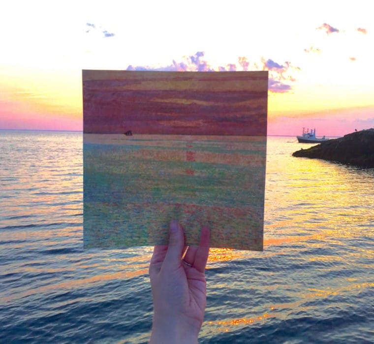 Comparison of Childe Hassam’s “Sunset at Sea” (1911) with a sunset on Appledore Island today (photo courtesythe North Carolina Museum of Art)