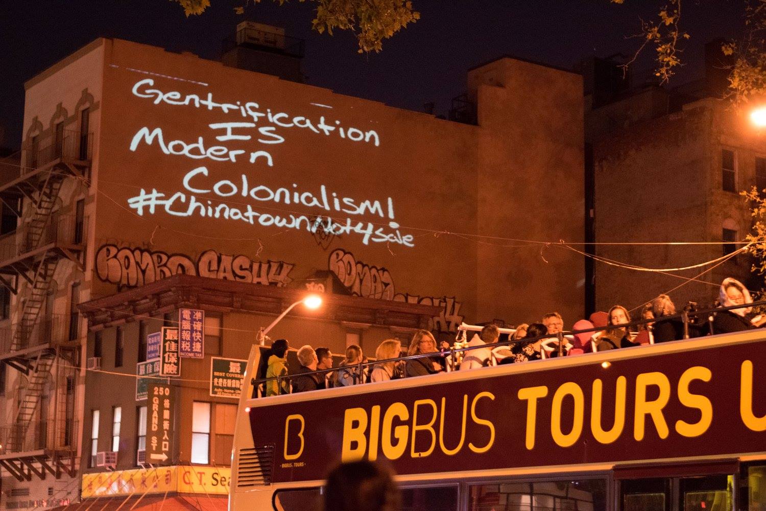 Image from the September 28 projection event that was a collaboration between Chinatown Art Brigade and The Illuminator. (all images courtesy Chinatown Art Brigade)