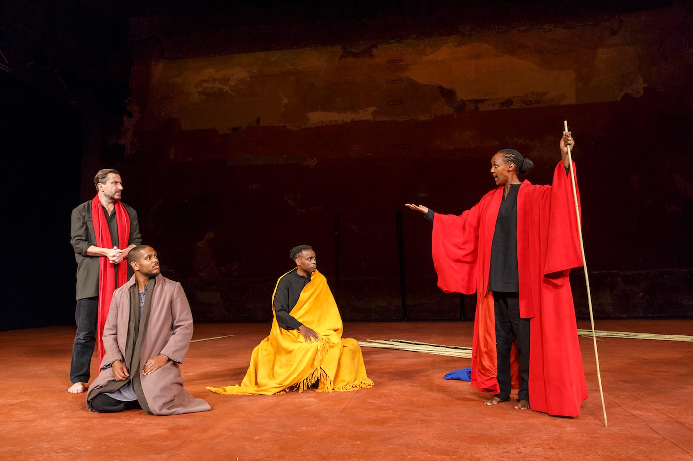 Sean O'Callaghan, Jared McNeill, Ery Nzaramba, and Carole Karemera in 'Battlefield' at BAM (all photos by Richard Termine, courtesy Brooklyn Academy of Music)