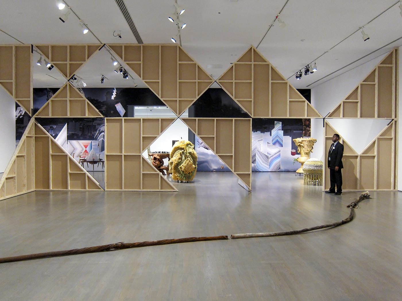 Installation view of the Montréal Biennale, with works by Haegue Yang and Ben Schumacher (all photos by the author for Hyperallergic)