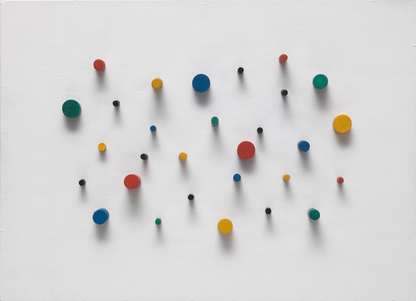 Carlos Cruz-Diez, "Project for an Exterior Wall" (1954–65), painted dowels and synthetic polymer paint on wood, 15 3/4 x 21 3/4 x 2 1/2 in