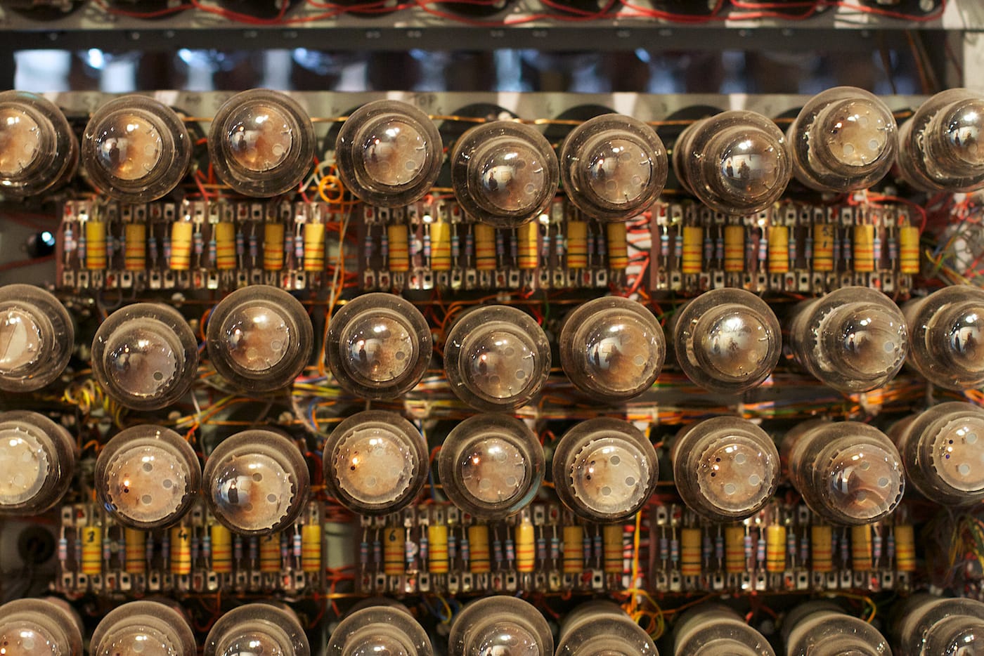 Detail of a rebuilt Colossus computer at the National Museum of Computing at Bletchley Park. The model is similar to the Mark 2 on which the first recorded computer music was played (photo by Alan Levine/Flickr)