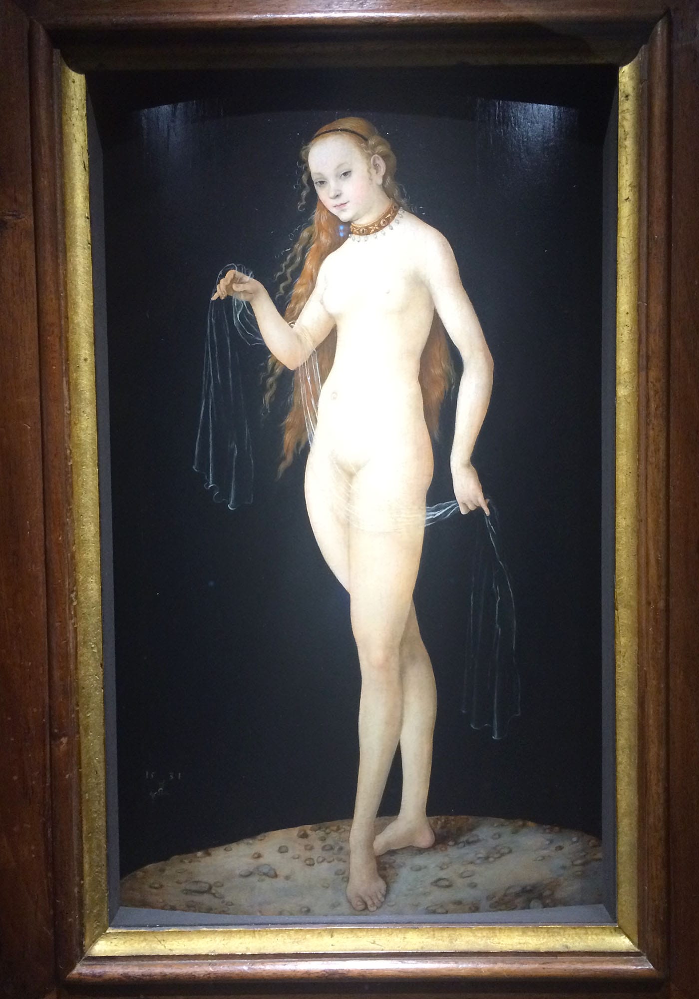 “Venus” (1531), attributed to Lucas Cranach the Elder (photo by Benjamin Sutton for Hyperallergic)