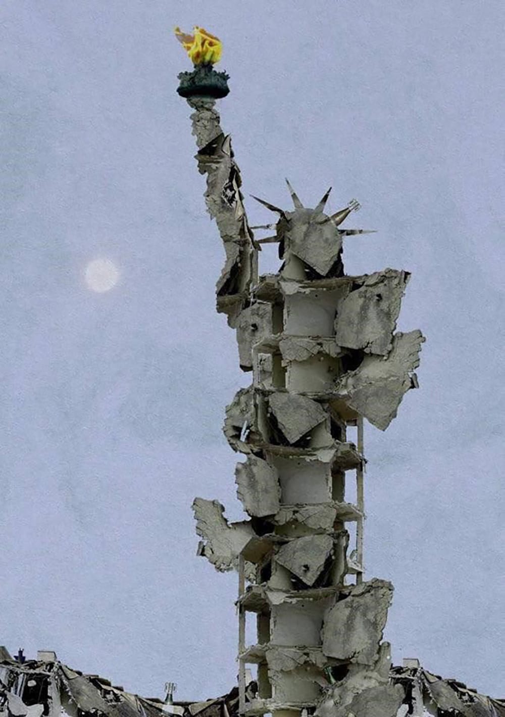 Artist Tammam Azzam's Statue of Liberty made of ruble. (via 