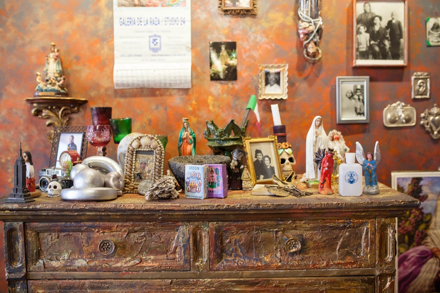 Amalia Mesa-Bains. Emblems of the Decade: Borders. Mixed media installation. 2015. Detail by Mario Carron