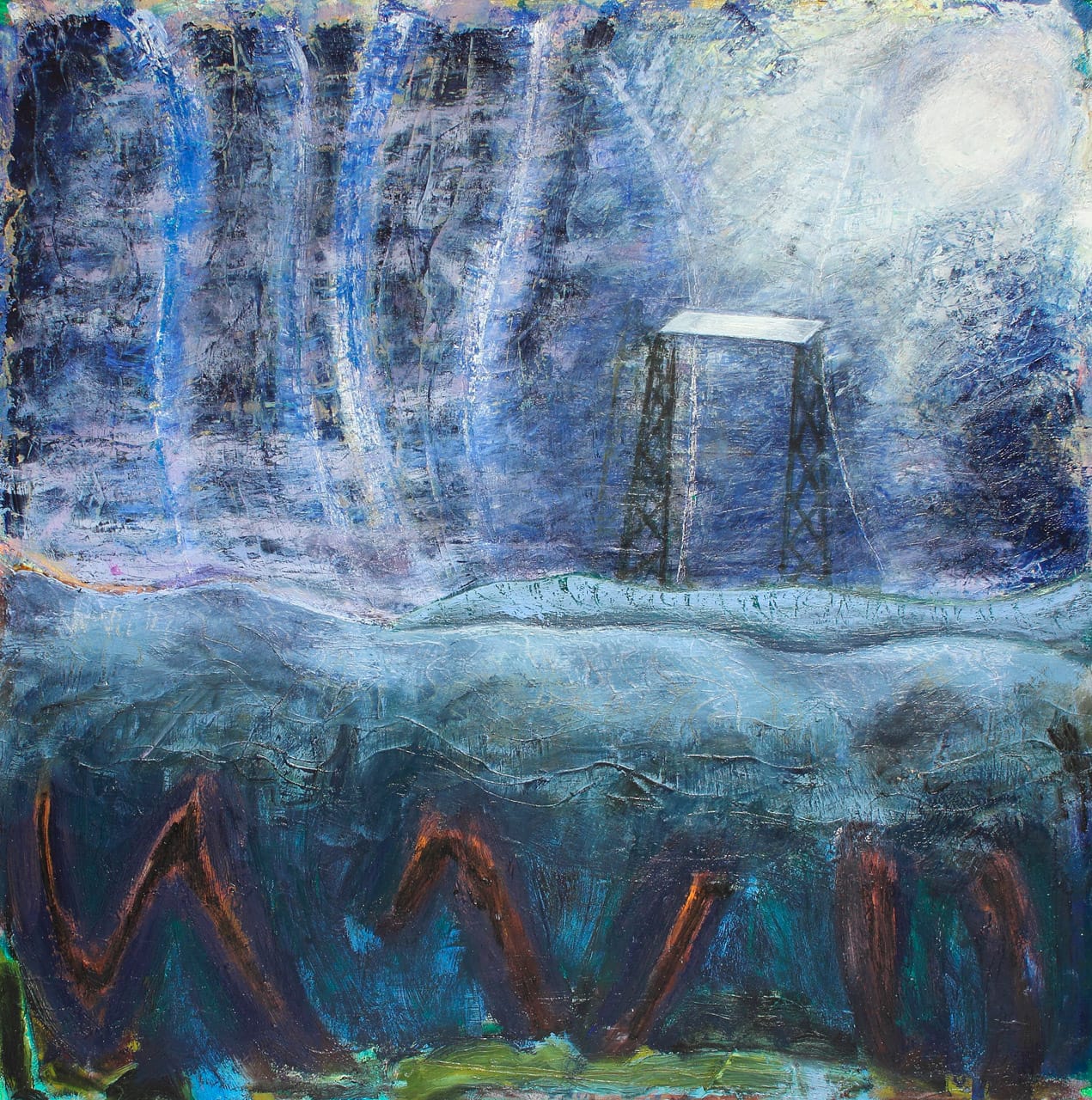 Gregory Amenoff, "Tower (Catcher)" (2015), oil on canvas, 36 x 36 inches (photo courtesy Alexandre Gallery)