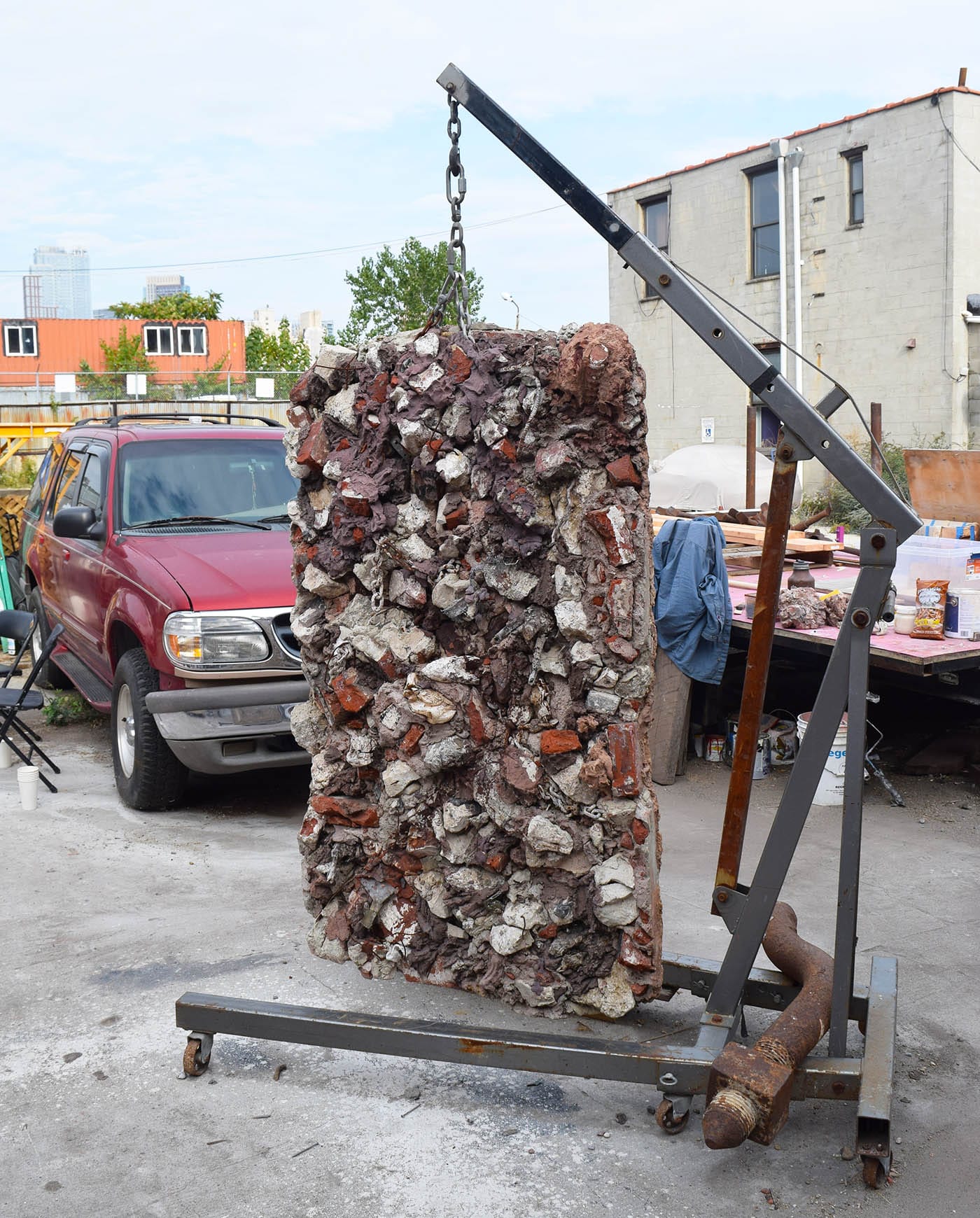 A sculpture by artist Daniel Phillips in his outdoor studio space at President and Bond streets