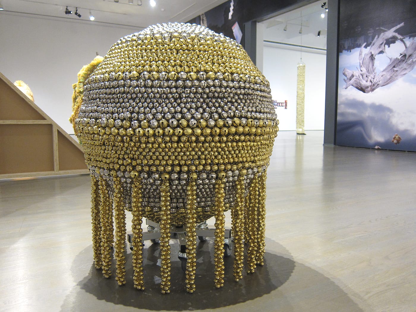 Haegue Yang, "Sonic Sphere - Horizontally-Striped Brass and Nickel" (2015)