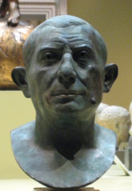 Bronze bust of Lucius Caecilius Jucundus found in Pompeii (photo via Wikipedia) (click to enlarge)