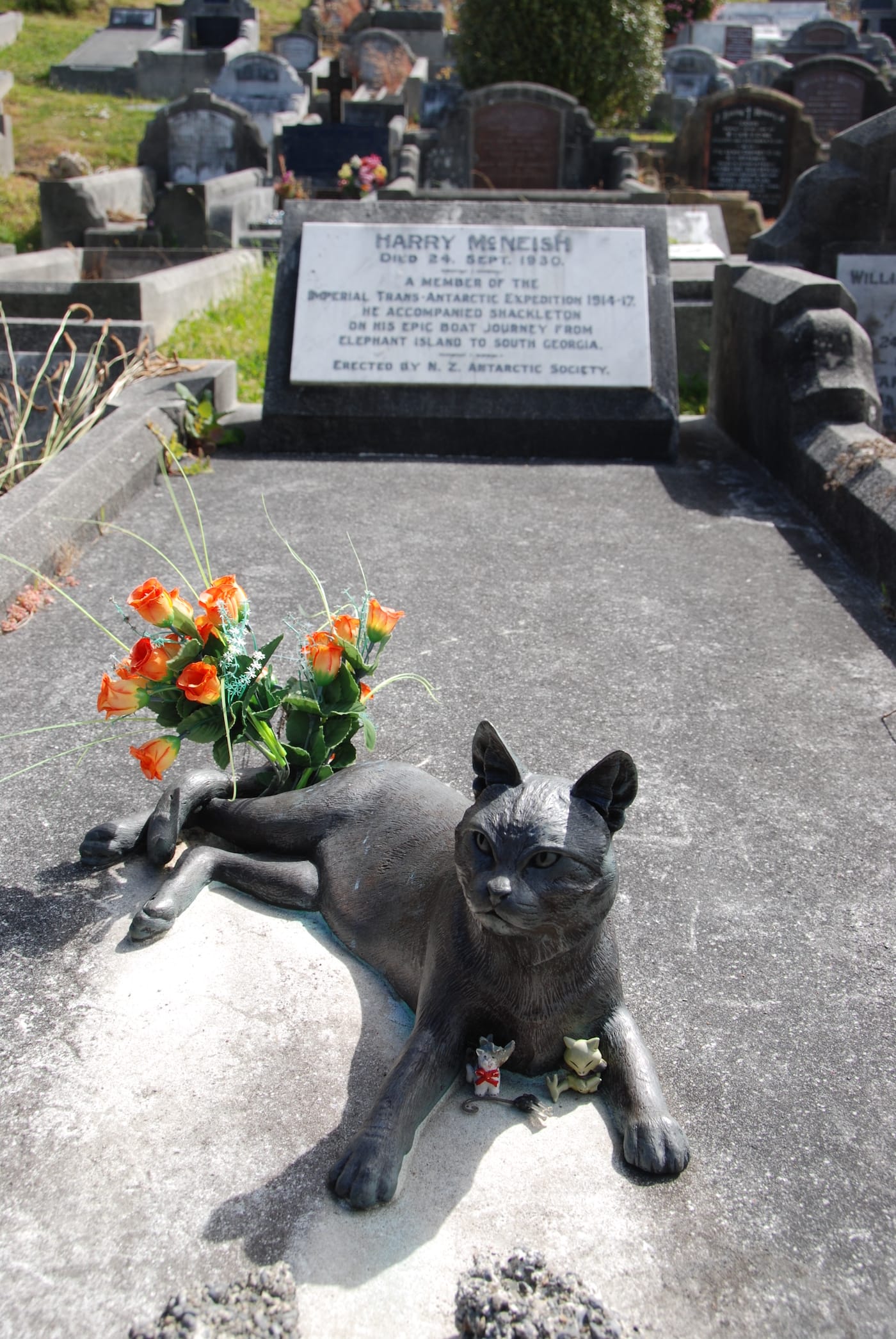 Monument to Mrs. Chippy at the grave of Harry McNeish in Karori Cemetery, New Zealand (photo by Nigel Cross/Wikimedia)