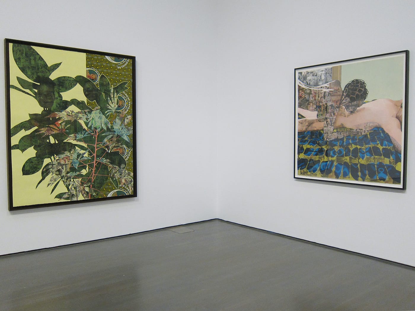 Njideka Akunyili Crosby, "Cassava Garden" (2015) and "Thread" (2012)