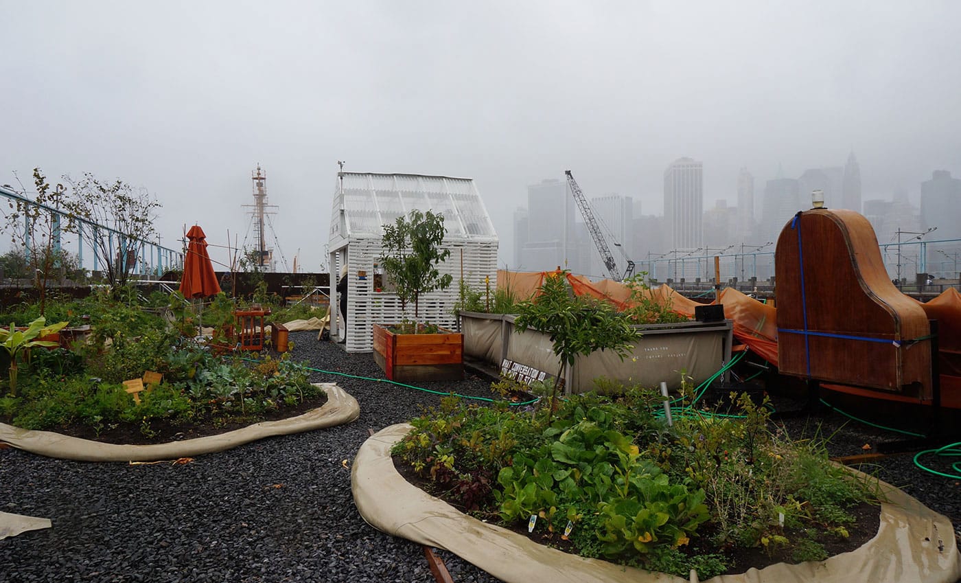 Mary Mattingly’s “Swale” on a rainy day (all photos by the author for Hyperallergic unless otherwise noted)