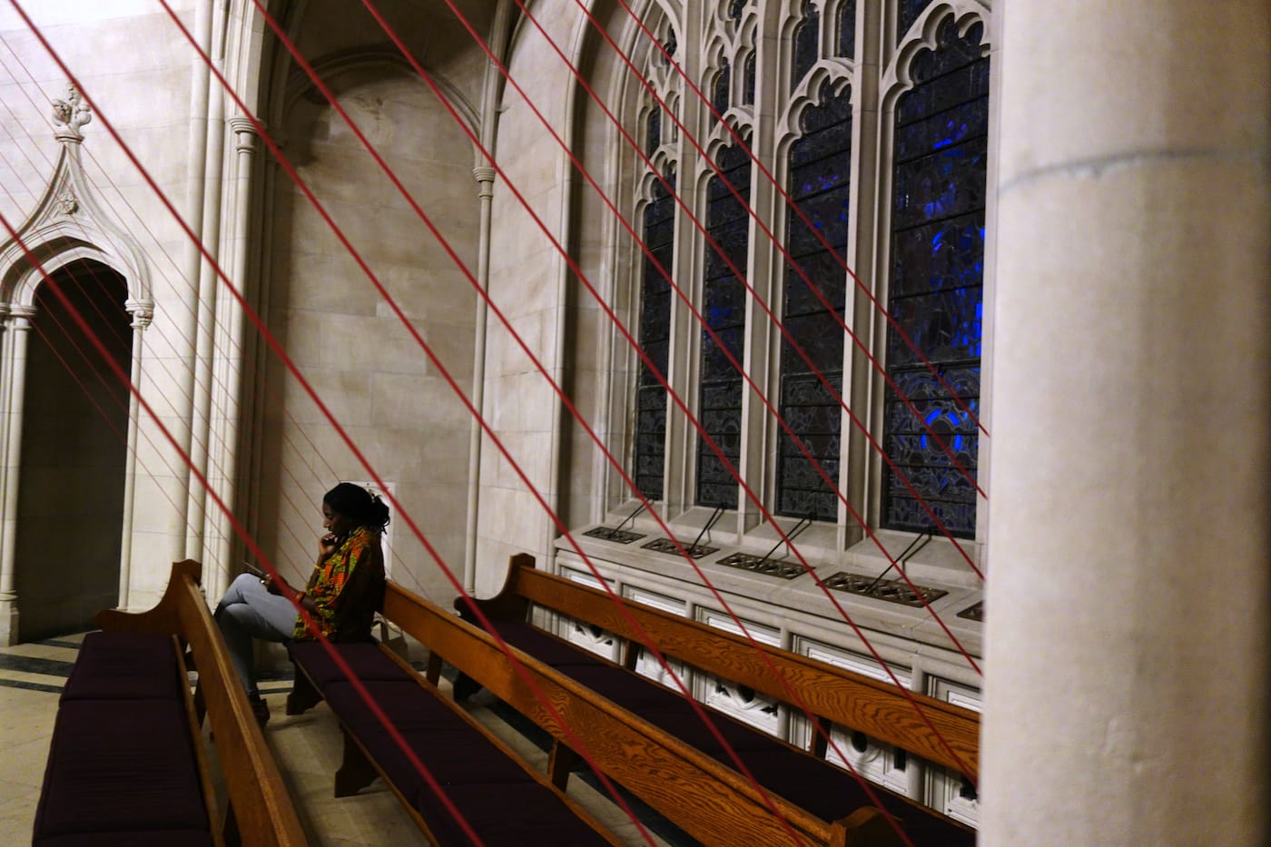 Installation view of 'unSeen Green' by Aaron Asis in the Green-Wood Cemetery Chapel