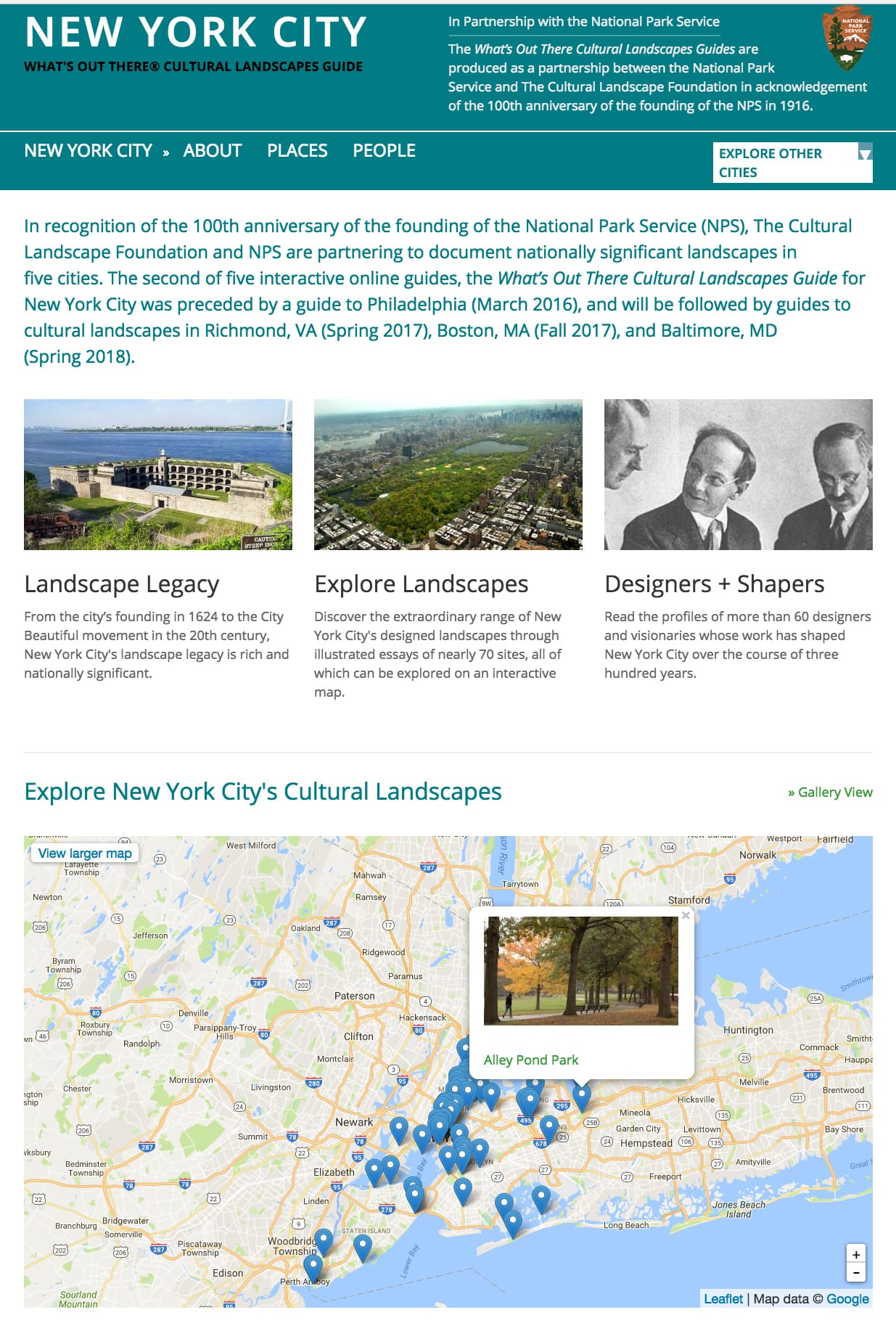 What’s Out There Cultural Landscapes Guide for New York City (screenshot by the author for Hyperallergic)