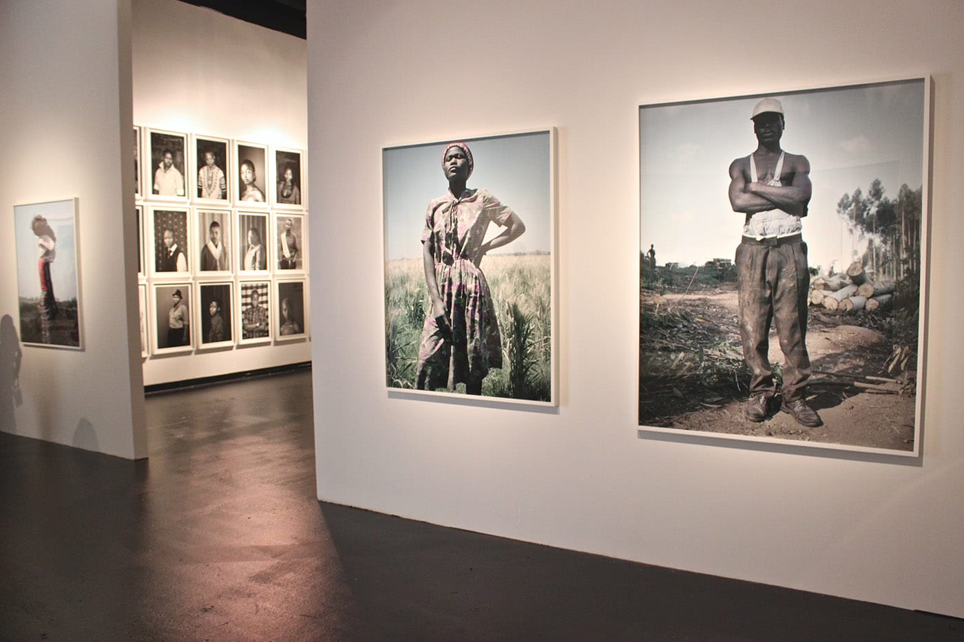 Two installations of portrait photography at the National Underground Railroad Freedom Center: Jackie Nickerson's August (foreground) and Zanele Muholi's Personae (background)