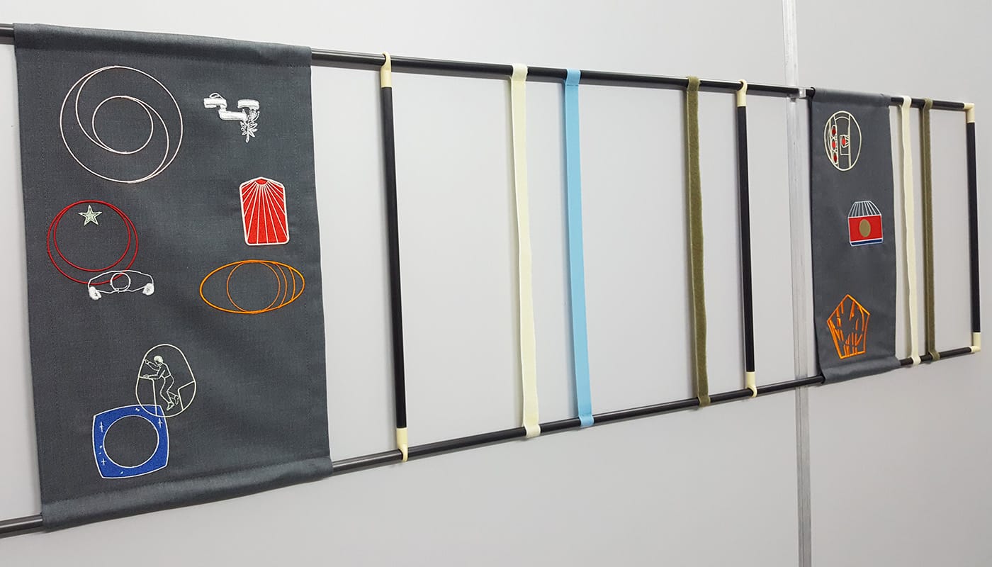 Eva Engelbert, "Space emblem for G.B." (2016), graphite, PUR, velcro, fabric