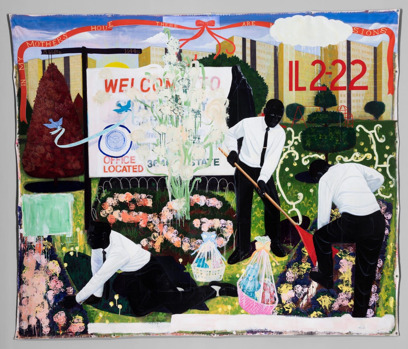 Kerry James Marshall, "Many Mansions" (1994) Acrylic and collage on canvas 9 ft. 6 in. × 11 ft. 3 in. (Photo © The Art Institute of Chicago)