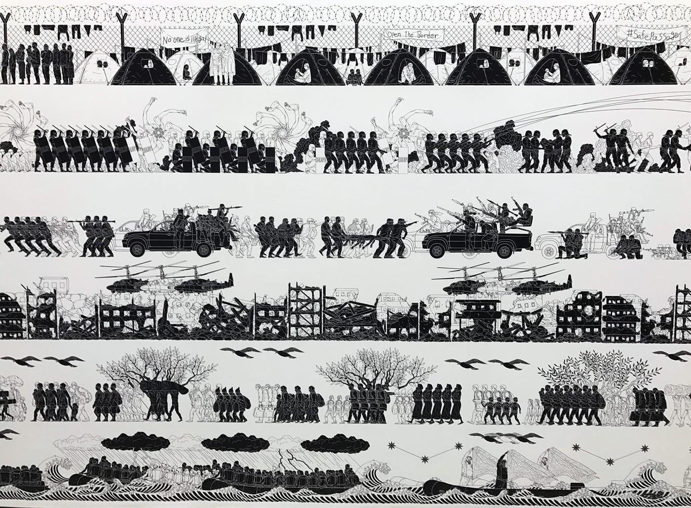 A view of all the bands at Lisson Gallery's "2016: Roots and Branches" show