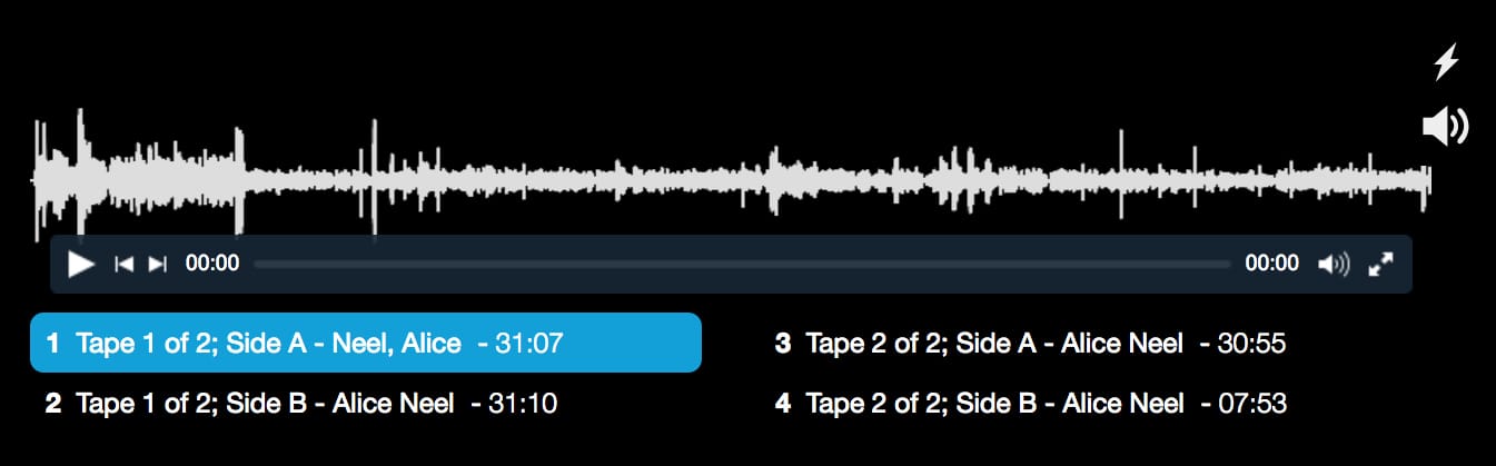 Audio for Alice Neel's 1981 lecture at the Maryland Institute College of Art on the Internet Archive (screenshot by the author for Hyperallergic)