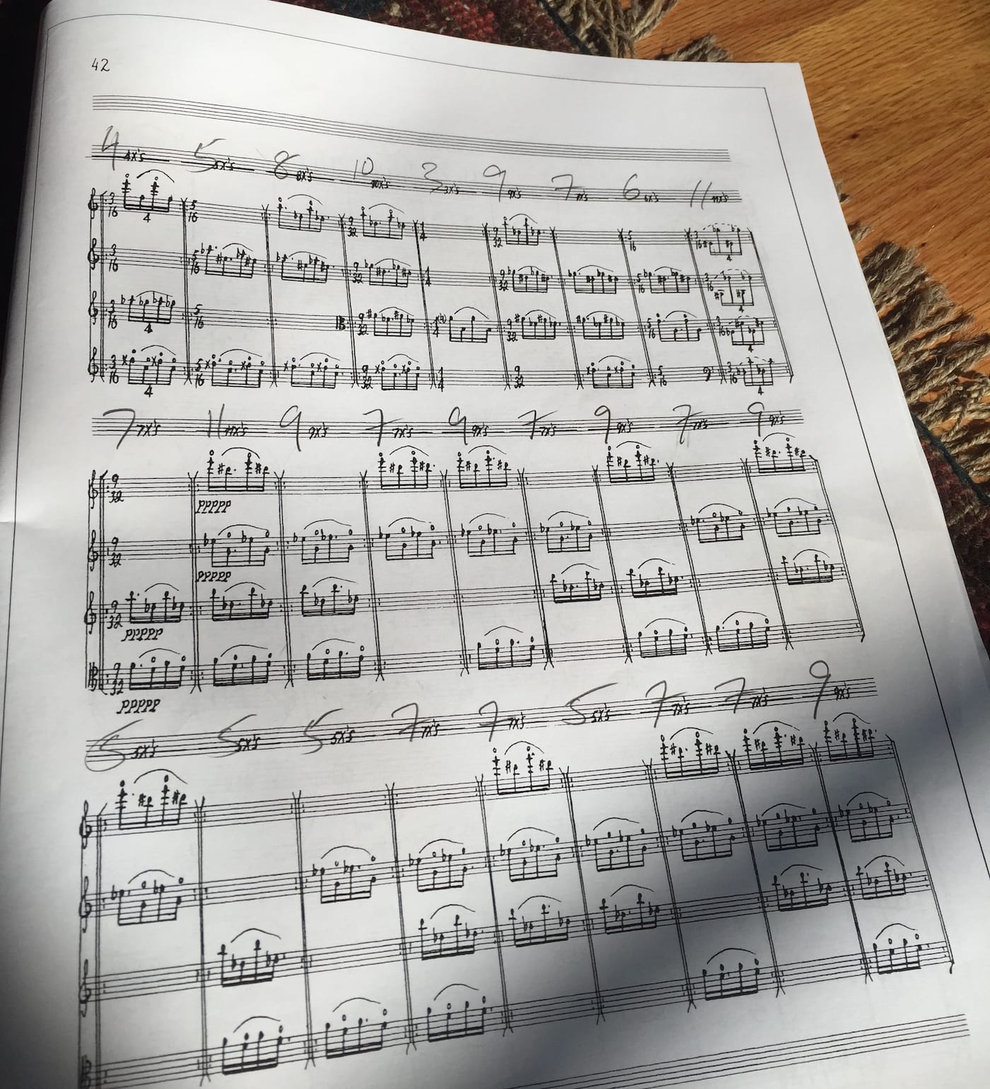 Calder Quartet member Andrew Bulbrook's hand-marked score for Saturday's performance (photo by and courtesy Andrew Bulbrook)