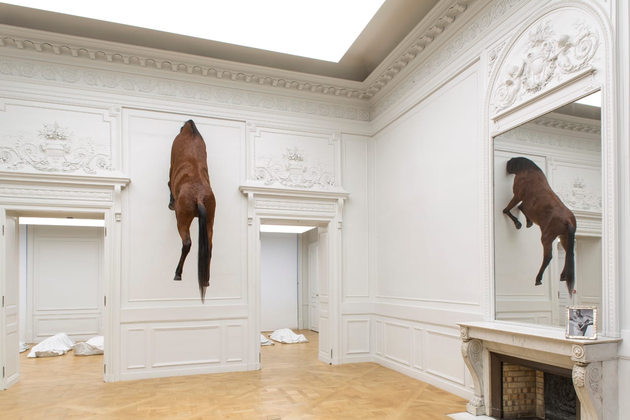 Installation view of Maurizio Cattelan: Not Afraid of Love at the Monnaie de Paris (photo by Zeno Zotti)