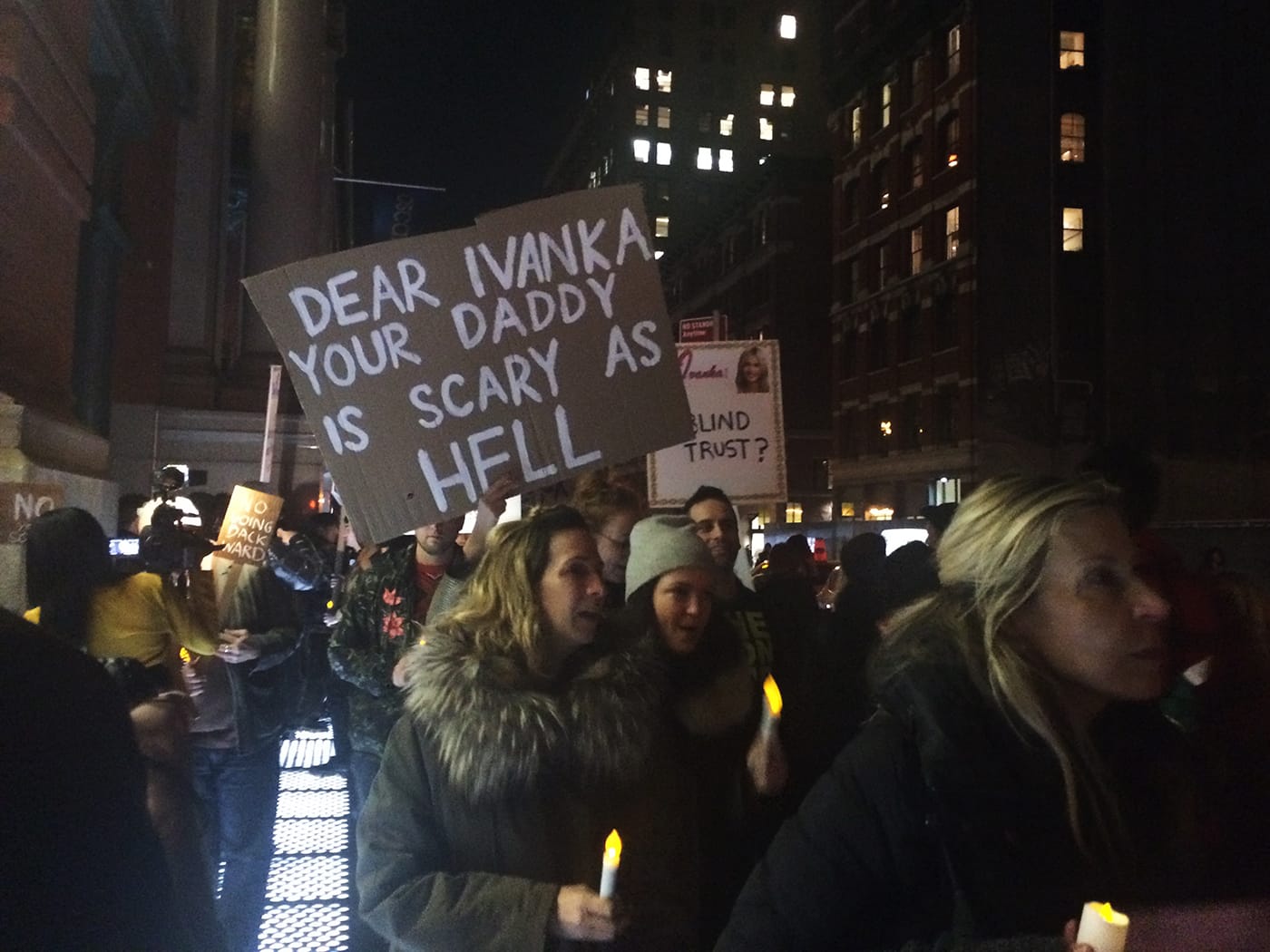 #DearIvanka protestors outside the Puck Building