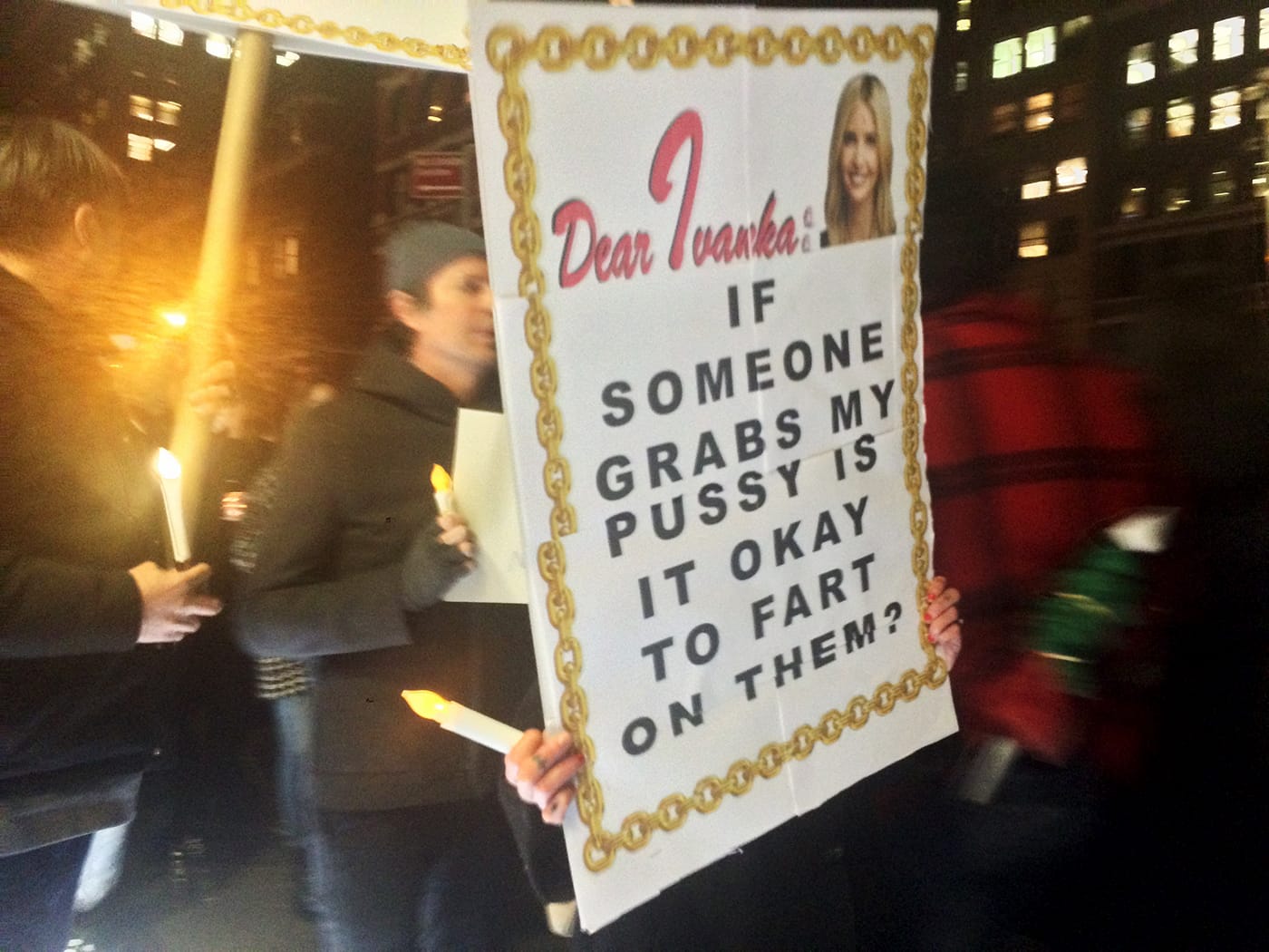 #DearIvanka protestors outside the Puck Building