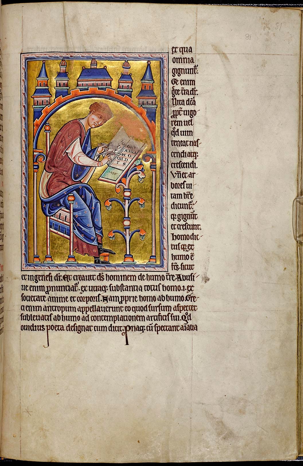 Detail of folio 81r from the Aberdeen Bestiary showing the scribe Isidore