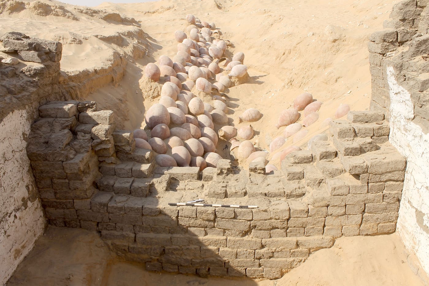 View from inside the boat building showing the pottery deposit extending up to the building's entrance