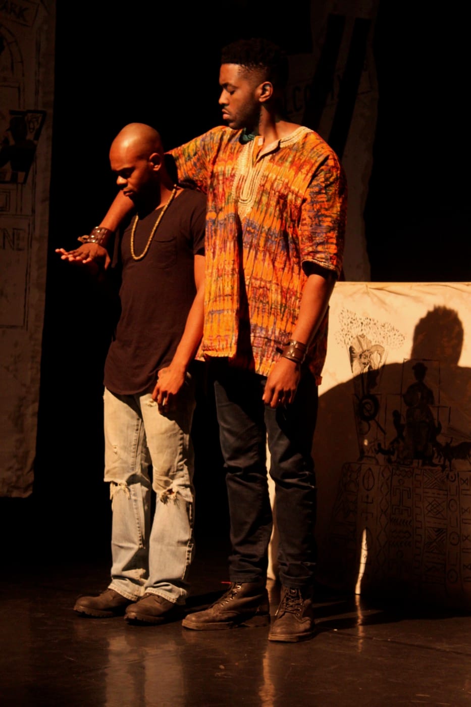 The characters find each other by touch.