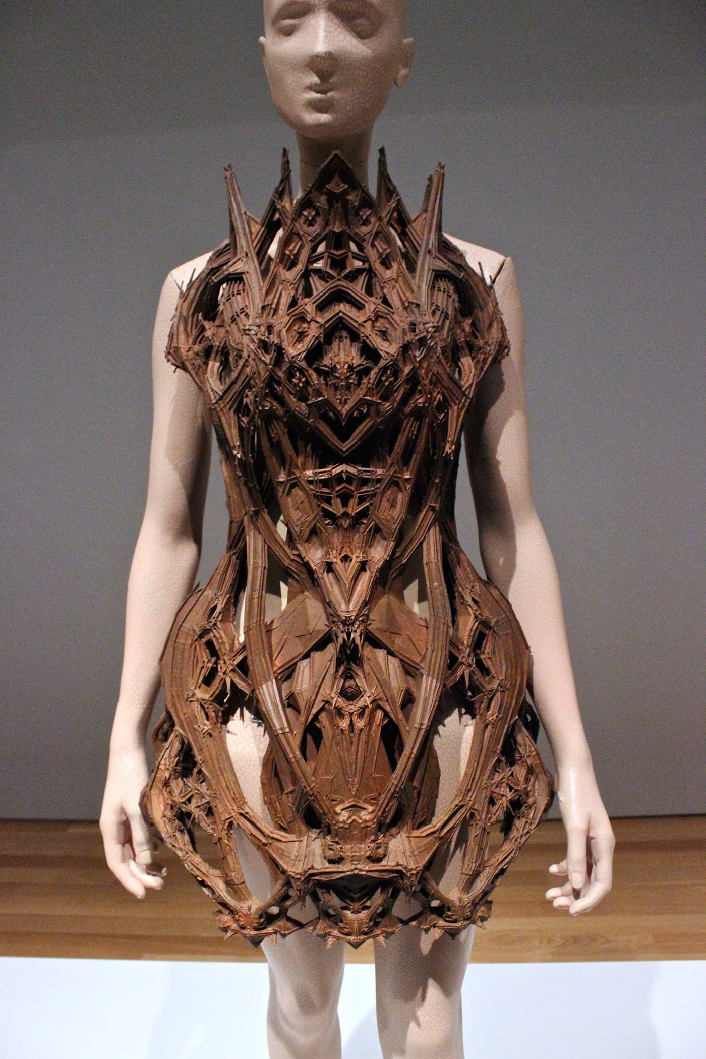 Iris van Herpen, Micro, Dress, January 2012, In collaboration with IsaÏe Bloch and Materialise, 3D-printed polyamide with art copper treatment.