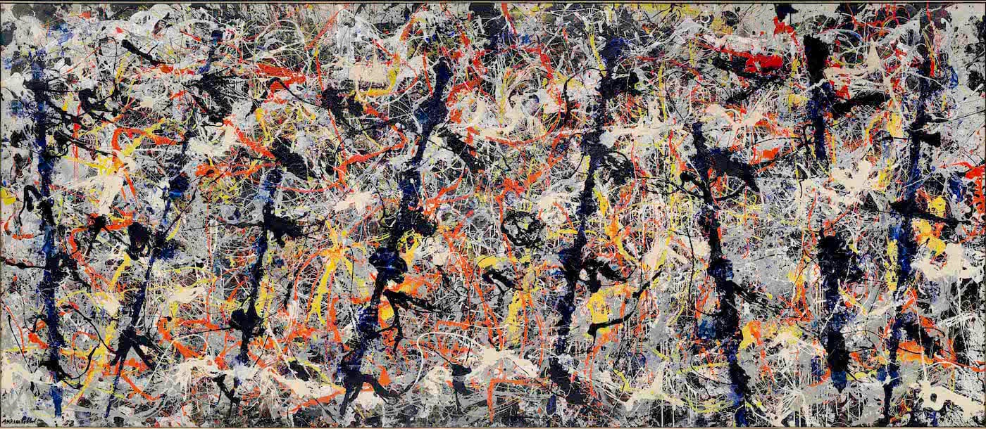 Jackson Pollock, "Blue Poles" (1952), enamel and aluminium paint with glass on canvas, 212.1 x 488.9 cm, National Gallery of Australia, Canberra (© The Pollock-Krasner Foundation ARS, NY and DACS, London 2016)