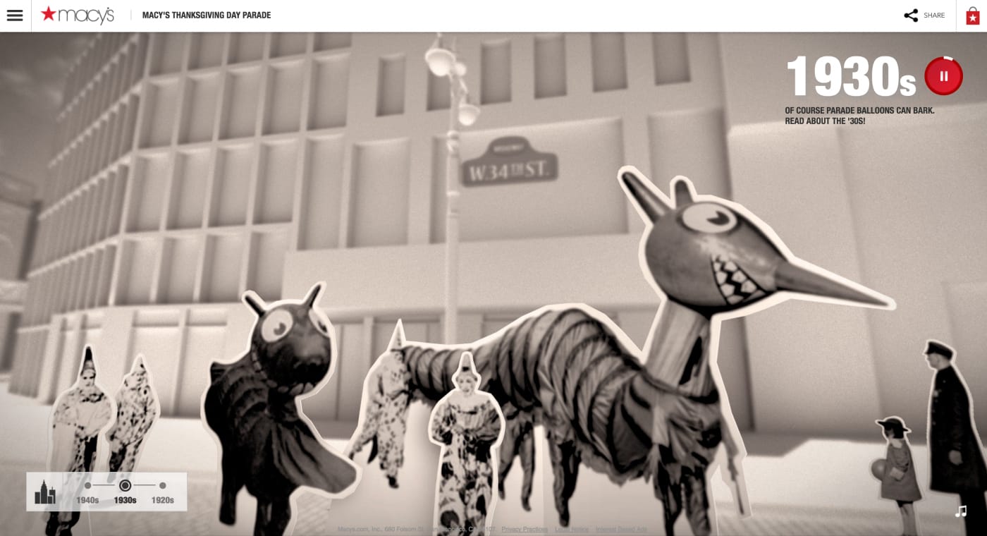 Interactive site for the Macy's Thanksgiving Day Parade (screenshot by the author for Hyperallergic)