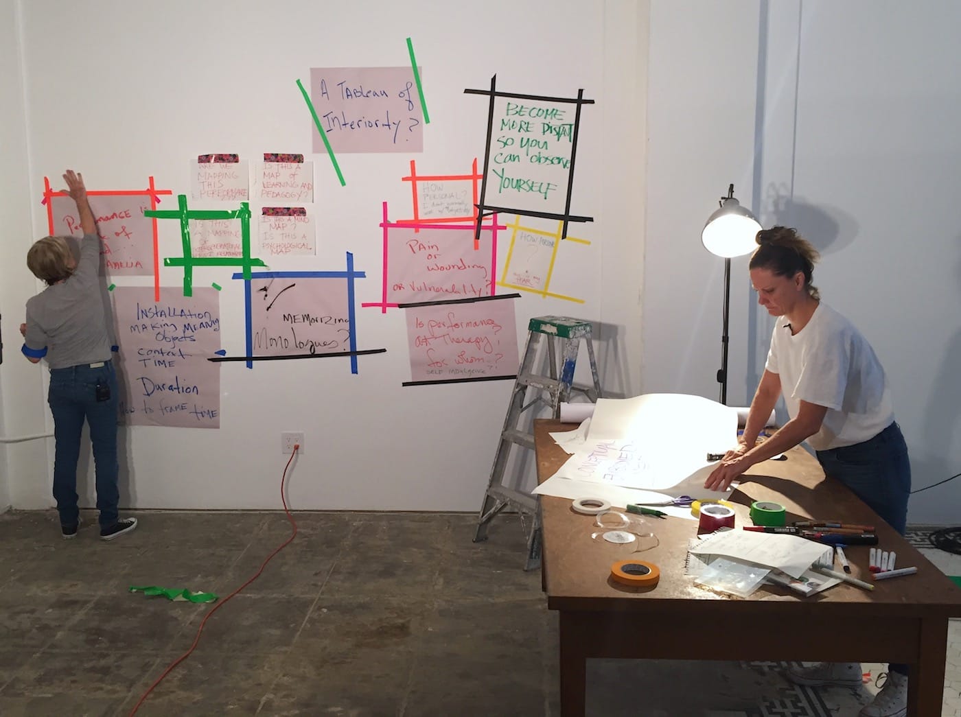 “Performance Lessons: Suzanne Lacy Teaches Andrea Bowers Performance Art" at the Main Museum, October 30 (all photos by the author for Hyperallergic)