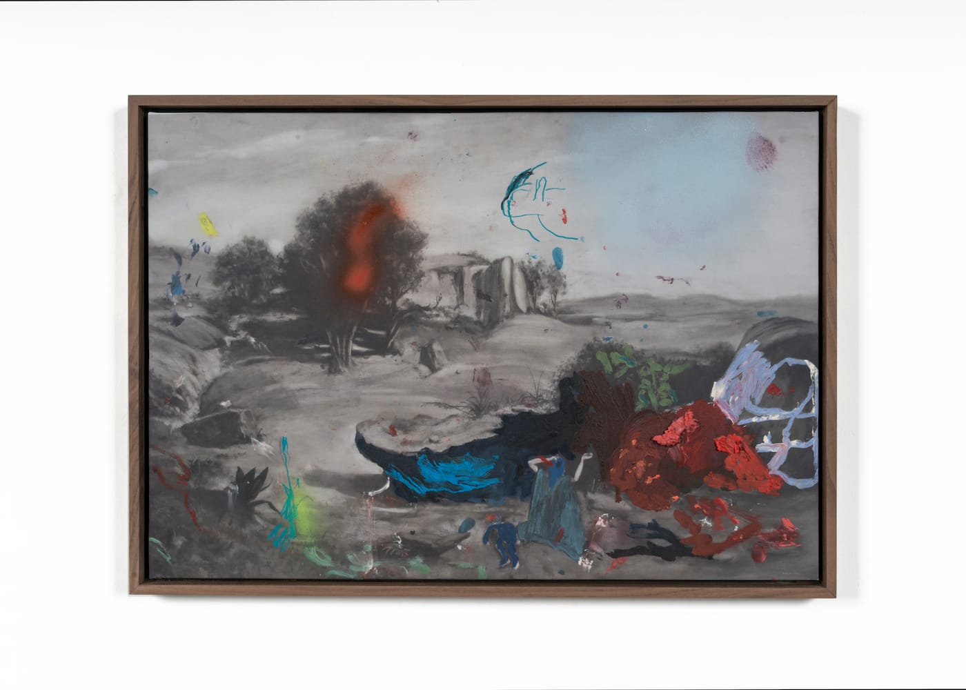 Marc Horowitz, "Reel 80 ((softly) it’s impossible)" (2016), oil, oil stick, archival ink and acrylic spraypaint on canvas in artist’s frame, 36 x 53 cm
