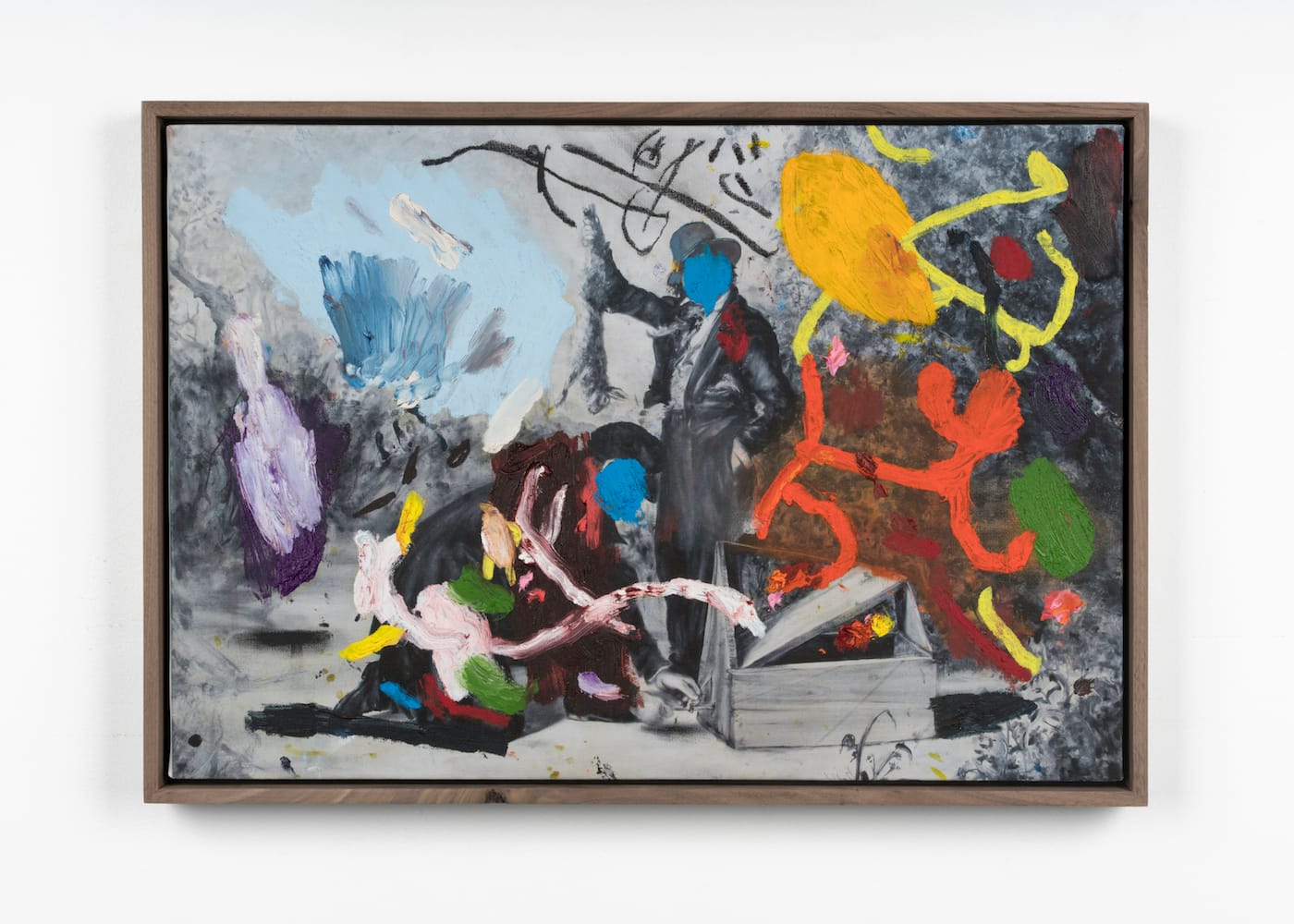 Marc Horowitz, "Reel 81 (This is easily a hundred times cooler than Armageddon. I swear to God!)" (2016), oil, oil stick, charcoal and acrylic spraypaint on canvas in artist’s frame, 36 x 53 cm