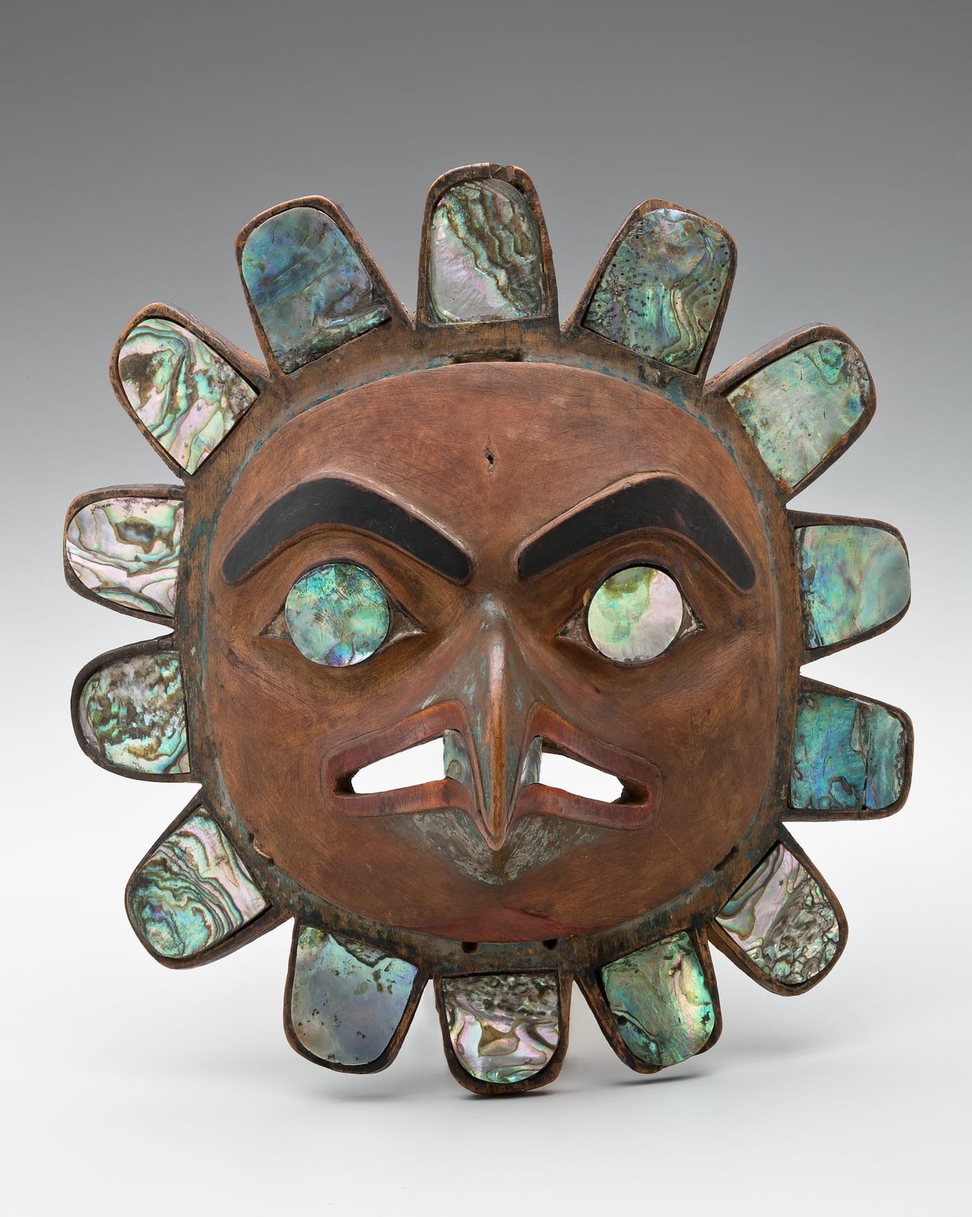 Tsimshian artist, British Columbia, Chief’s Headdress Frontlet (19th century), wood, paint, and abalone shell, 8 1/2 x 8 x 5 1/2 in; gift of Dr. William S. Disbrow, 1919