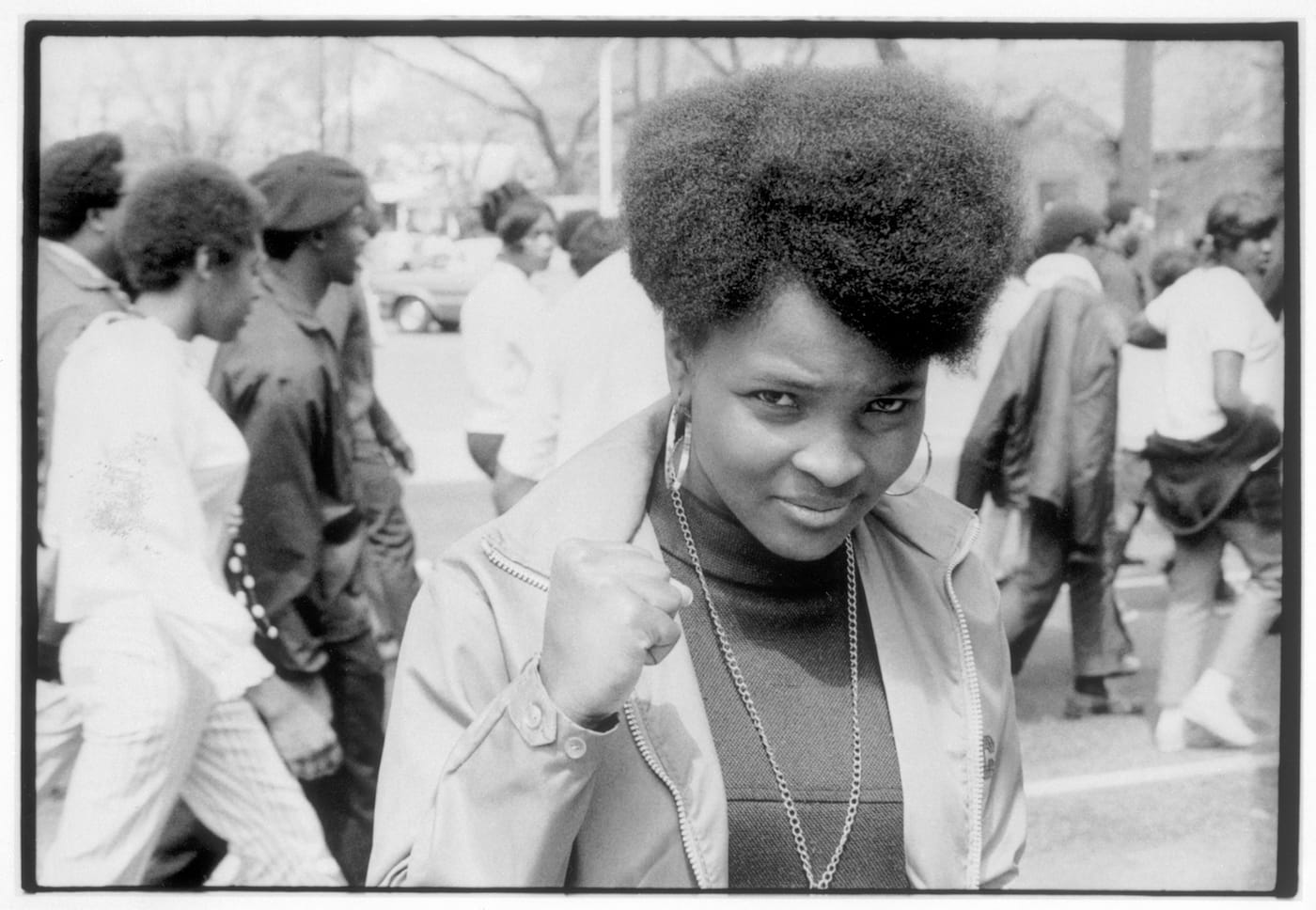Declan Haun, "A young woman raising her fist in a show of pride and determination during an open-housing march through the streets of Chicago" (Chicago, 1966) (courtesy Chicago History Museum)