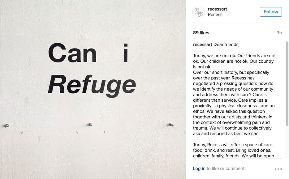 Recess's Instagram post about opening its doors today. Image of wall vinyl courtesy of Citron Kelly and We Are Canaries. (screenshot via Instagram)